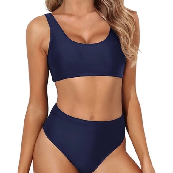 Tempt Me Navy Blue Sporty High Waist Bikini set - Picture 1 of 1